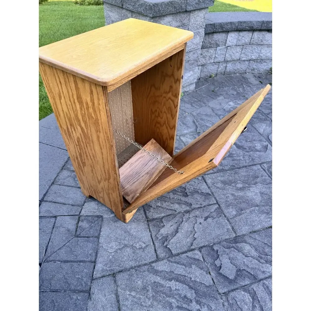 VTG Large Solid Oak Wood Hand Carved Laundry Hamper /Waste Bin H30.5xW20xD12.5”
